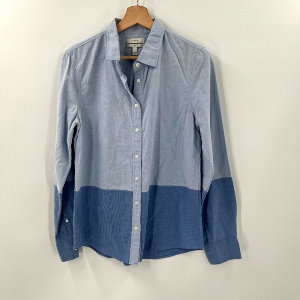 J. Crew chambray color block blue "boy" button front classic preppy shirt‎ top 8